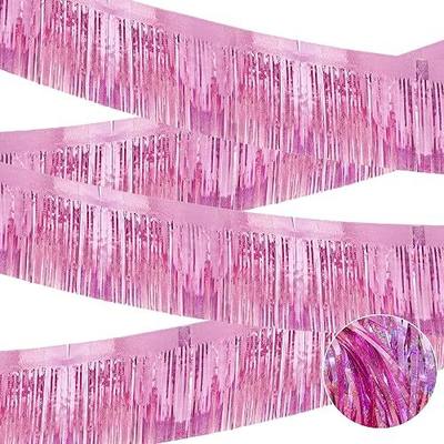 4 Pcak 39 Feet Glitter Pink Parade Float Decorations for Trailer Car, Glitter Foil Fringe Metallic Tinsel Streamers Banner Garland for Graduation Weeding Homecoming Birthday Party (Glitter-Pink)