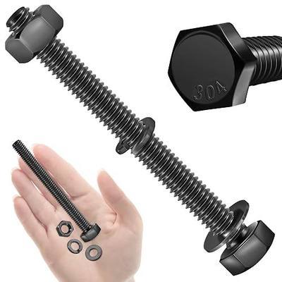 Mywish (10 Sets) 1/4-20x3 Hex Head Stainless Steel Bolts and Nuts with Flat & Lock Washers, 304 Stainless Steel 18-8, Fully Threaded, Black Oxide, 1/4 Bolt