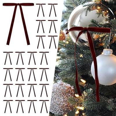 SIMISI RIBBON 24Pcs Burgundy Christmas Velvet Ribbon Bows Decorations Xmas Ornaments Vintage Decor for Tree, Wreath, Garland (3/8'' Width, 5 * 7 inch)