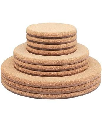 Cork Plant Coasters, Double Layers, 3 Sizes (4/6/8 Inch), 10 Pcs | Double Layers, Eucalyptus Wood Back, Thick & Hard, Absorbent Cork Plant Mats, Cork Trivets for Hot Dishes, For House Plants