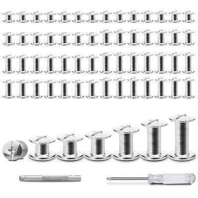 120Sets Chicago Screws, 6 Sizes Leather Rivets Assorted Kit, Chicago Screws Rivets for Leather Belts Purses Bag Shoes Bookbinding (Silver, M5 X 4,5,6,8,10,12mm)