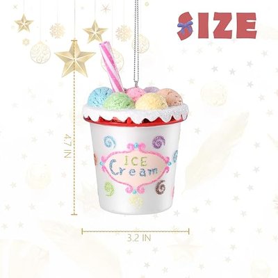 WONDER GARDEN Hand Blown Glass Ornaments for Christmas Tree, Ice Cream Hanging Ornaments Christmas Tree Decoration Food Ornaments