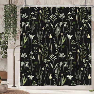 Green Botanical Wildflower Shower Curtain Vibrant Bathroom Decor 72Wx72L