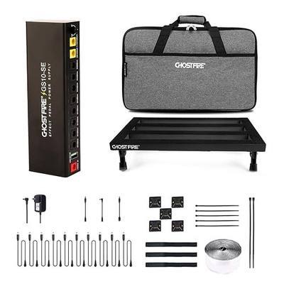 Ghost Fire Medium Portable Powered Guitar Pedal Board Aluminum Alloy 1.76lb Super light Foldable Effect Pedalboard 19.8''x11.5'' with Carry Bag,SPL-04 and Power Supply GS10-SE