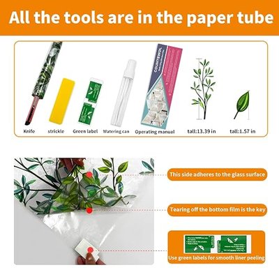 Countewol Window Privacy Film Stain Glass Window Film Rainbow Window Film Window clings Non-Adhesive Reusable Decorative for Room (Leaf Rainbow, 17.5 x 78.7 in)