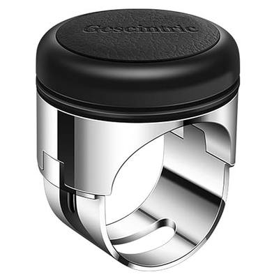 Car Steering Wheel Knob, Black Cowhide, Metal Sport Knob | Cow Leather Cover, Spin Suicide Knob, Fits Any Car, Truck, Golf Cart, Lawn Mower, Boat