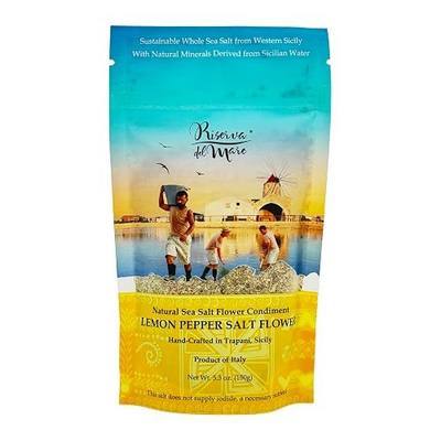 WellEatable Lemon Pepper Sea Salt Flower Condiment, Fleur de Sel, Fior di Sale, Flaky Artisanal Raw Sea Salt from Trapani, Sicily, Italy, with Only Natural Ingredients - (150gr) 5.3 oz