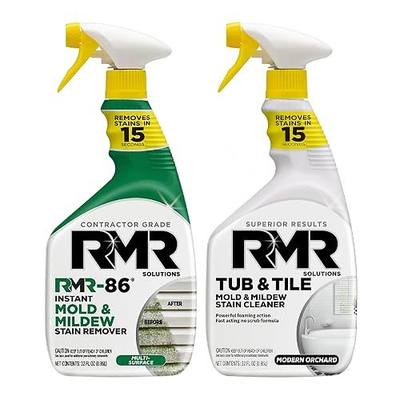 RMR Complete Mold & Mildew Stain Eraser System – No-Scrub Tub & Tile Cleaner + Instant Mold & Mildew Stain Remover Spray, Indoor/Outdoor Bathroom, Shower, Siding, & Deck Cleaning Kit, 2–32 Oz Bottles