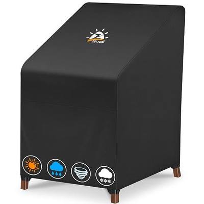 Stackable Patio Chair Cover - 600D Outdoor Chair Cover Waterproof & Heavy Duty, Lawn Furniture Stacking Seat Cover for 4 - 6 Outdoor Stackable Dining Chairs - 28 x 36 x 47 Inch