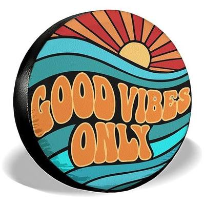 GENANY Good Vibes Sunset Spare Tire Cover, Size 16 | PVC construction fits 29-31-inch spare tires for RVs, trailers and campers; no camera opening