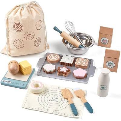 Wooden Play Food Sets for Kids, Pretend Play Kitchen Accessories with Shopping Bag, Cutting Toys, Gift for Boys and Girls Ages 3-6