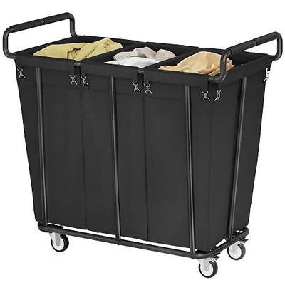 Gewudraw 3 Section Heavy Duty Laundry Sorter Cart with Wheels, 360L, Black | Rolling Laundry Hamper Sorter Cart, Extra Large Laundry Clothes Hamper, Laundry Basket Organizer for Bathroom, Bedroom, Hotel