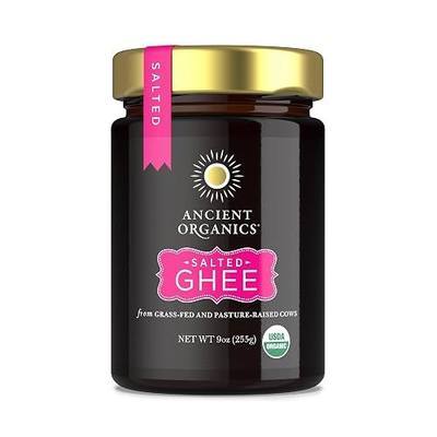 Ancient Organics Salted Ghee - Gluten Free, Kosher - 9 Oz (Pack of 1) | Organic Grass Fed Ghee Butter, Clarified Butter, Vitamins & Omegas, Lactose Reduced, USDA Certified