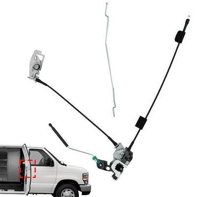 Side Door Latch Assembly with Cable & Rod, Right Passenger Side Hinged Lock for Ford 1992-2019 E150 E250 E350 Econoline Van, Door Connective Repair Lock Latch Replaces 8C2Z15264A00B