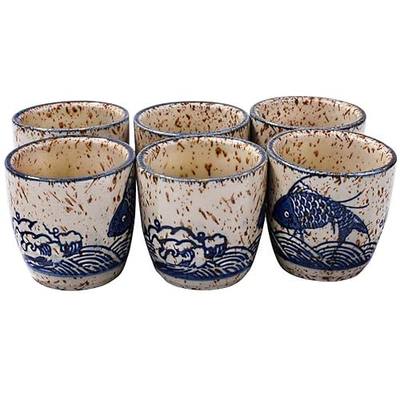 Porcelain Sake Cups of 6, Set of Cups for Japanese Wine Sake
