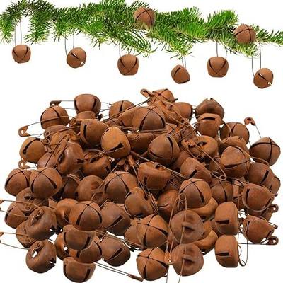 Knitgrip 100 Pcs Rusted Metal Jingle Bells and Rusty Safety Pins Rustic Safety Pins Vintage Rusted Metal Ornament for Christmas Holiday DIY Home Crafts Decoration