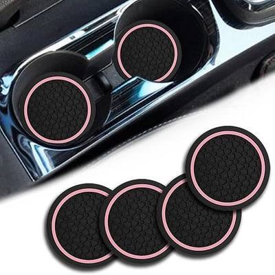 Car Cup Holder Coasters, Dustproof Automotive Interior Accessories Mat,2.75 Inch Non-Slip Insert Water Bottle Holder Pads, Universal for Vehicles, Trucks, RVs and More (Black/Pink, 4PCS)