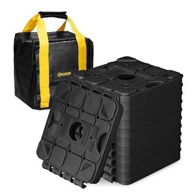BUNKER INDUST RV Leveling Blocks/Stackable Jack Blocks/Interlocking Design for Customizable Recovery Boards, 10 Pack Multifunctional Wheels Stabilizer Blocks with Bag for Camper Trailer (Black)