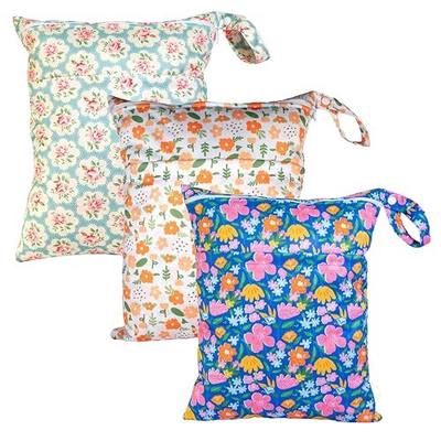 Wet Dry Bag Reusable Waterproof Swimming Bag Travel Beach Pool Yoga Gym Bag for Baby Cloth Diaper Swimsuits Wet Clothes Two Zipper Pockets 3 Pack Floral 3L09