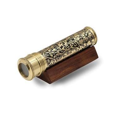 Handmade Kaleidoscope | Etched Brass with Three-Mirror System | Lampworking Glass Beads | Antique Brass Finish Wooden Display Stand | Vintage Nautical Decor for Adults & Collectors