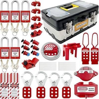 Lockout Tagout Kit Electrical Loto - Group Lockout Hasps, Lockout Tags, Safety Padlocks with Number, Nylon Ties with Tool Box