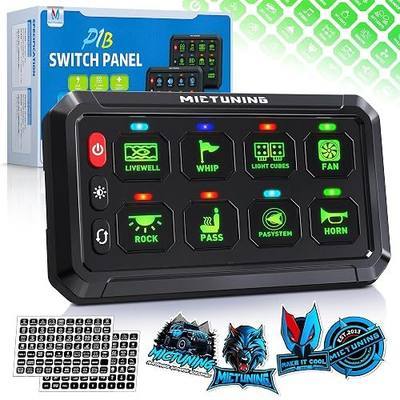 MICTUNING P1B 8 Gang Switch Panel, Toggle Touch On Off Circuit Control Relay Box Color Coded LED Indicator with Backlight Off, Multifunction System for Car Truck Off Road Marine, Green