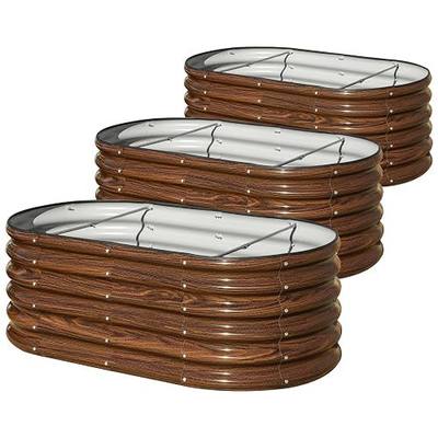 SnugNiture 3 Pcs 4x2x1.5ft Raised Garden Bed Outdoor, 17" Tall Galvanized Metal Planter Box, Oval Raised Garden Bed Kit for Planting Vegetables Plants Fruits, Brown