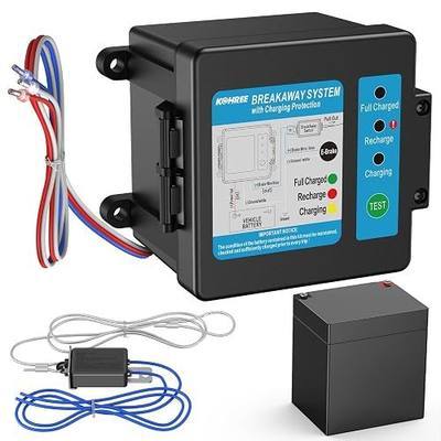 Kohree Trailer Brake Breakaway Kit | With Charger, Built-in 12V 5AH Battery, Side-Mount Break-Away Controller System, Coiled Cable, Secure for Trailer Caravan
