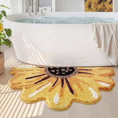 LUMI Floral Bath Mat, Sunflower Bathroom Rug, Soft Plush Fluffy Yellow Bath Mat, Absorbent, Non-Slip for Bathroom, Kitchen Sink, Bedroom, Kid's Bedroom, and Living Room, 20"x36"