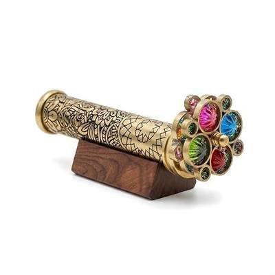 Handcrafted Etched Floral Pattern Lacquered Brass Kaleidoscope Includes Two Separate Turning Wheels-A Unique Gift to My Son, Grandson, Daughter. (6.5"x1")