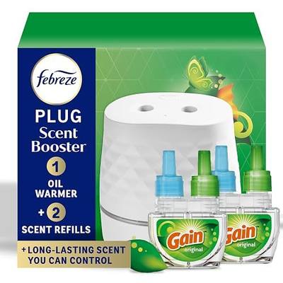 Febreze Plug Scent Booster Starter Kit – Air Freshener, Oil Diffuser, Continuous Scent Device, Includes 2 Gain Refills