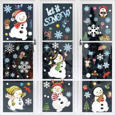 216Pcs Let It Snow Christmas Snowflake Snowman Candy Window Clings Stickers, Double Side Removable Christmas Window Decorations for Glass Windows Xmas Holiday Home Office Party Decor
