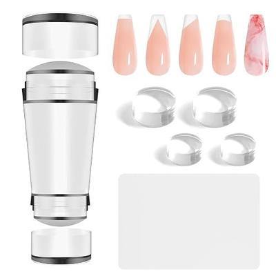 BlueZOO French Tip Nail Art Stamp with 4Pcs Replaceable Silicone Jelly Head | Double-end Nail Stamper, Nail Manicure Design Tool, Stamping Polish Transfer Templates Tool Home Salon DIY Supplies, Washable