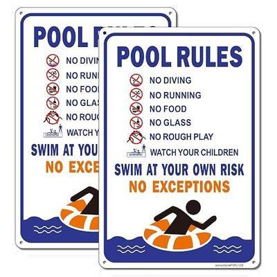 2 Pack Pool Rules Sign, No Diving Signs, 12"x8" Swim at Your Own Risk Sign | Pool Signs, Rust Free Reflective Aluminum Pool Rules Sign, Fade Resistant, UV Protected, Weatherproof, Easy to Mount
