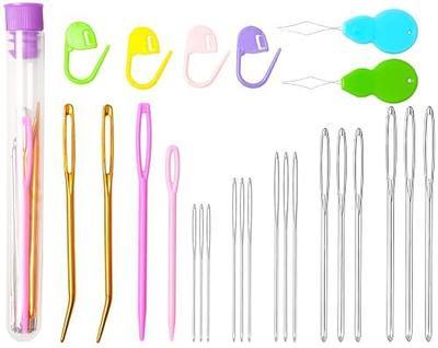 Hekisn 25Pcs Large Eye Blunt Yarn Needles Kit, Assorted Sizes Bent Tapestry Darning Needle & Stitch Markers &Threaers for Knitting, Crochet (Purple)