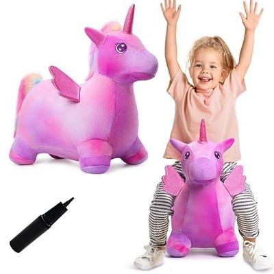 VangeBow Inflatable Plush Bouncy Horse Animal Hopper for Toddlers (Unicorn) | Soft, Durable Plush Cover, Gift for 1-5 Year Old Boys & Girls, CPC Tested, Pump Included, Indoor Outdoor Play, Easy to Clean