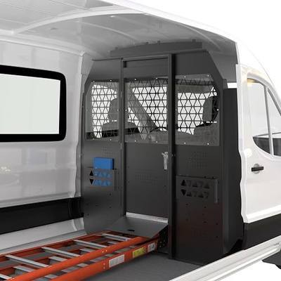 MELIPRON Van Partition Bulkhead Fit for Ford Transit Medium Roof | 2014-2026 Transit 150/250/350, steel cargo divider wall, hinged locking door, acrylic window, for contractors