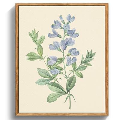 crmotu Framed Wall Art for Living Room, Blue Floral Botanical Canvas Prints, Minimalist Flower Vintage Wall Decor, Pea Branch Leaf Wall Pictures for Bathroom Bedroom Above Bed Kitchen, 16x24 inch