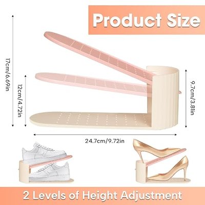 20 Pack Shoe Slot Organizer, Shoe Stacker Holders For A Pair Of Shoes, Adjustable Thickening Double Layer 50% Shoe Space Saver Rack Riser For Closet, White