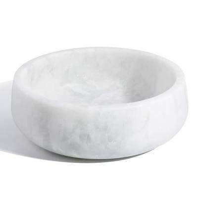 White Marble Dog Bowls, Non-Slip Dog Food Water Bowl Small, Heavy Duty Pet Bowl for Cats and Medium Dogs, Weighted African Natural Marble, Holds 4 Cups(5lbs)