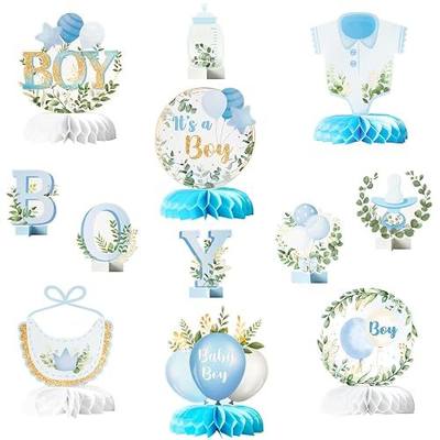 ANGOLIO 12Pcs Boy Baby Shower Honeycomb Centerpieces, Double-Sided Print | Watercolor Blue Table Decor, Baby It's a Boy Gender Reveal Party Supplies, 1st Birthday Baptism Party Decoration, Photo Props