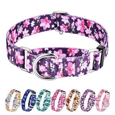 Hikiko Martingale Collar for Dogs with No Buckle Purple Floral Female Dog Collar Cute Girl Dog Collars for Large Dogs,Japanese Purple,L