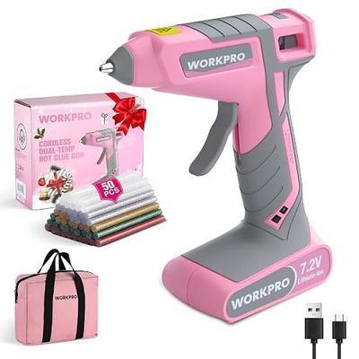 WORKPRO 7.2V Cordless Hot Glue Gun, 30s Fast Preheating, 50 Glue Sticks | Dual-Temp Design with USB-C Charging Provides Flexible Glue Control for DIY, Crafting and Art Projects, Includes Storage Bag