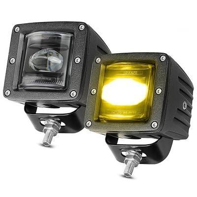 3" SAE Yellow Fog Lights DOT Approved Square LED Cubes for Trucks | Street Legal SAE DOT Fog Light, Cut-off Beam Fog Beam