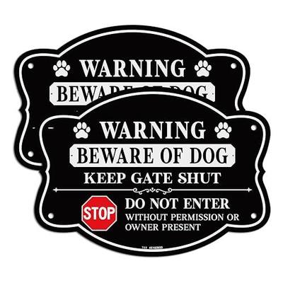 T&R Beware of Dog Sign Keep Gate Shut Do Not Enter Sign - 2 Pack - 9.5 x 6.8 Inches Rust Free .040 Aluminum Reflective - UV Protected, Waterproof, Weatherproof and Fade Resistant - 4 Pre-drilled Holes
