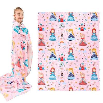 Wajade Kids Pink Princess Blanket for Girls Soft Fleece Blanket for Couch Sofa Bedroom Princess Fairy Tales Castle Throw Blanket for Kids Teens 50"x60"