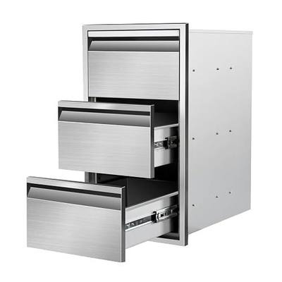 Outdoor Kitchen Drawers 14" W x 25.4"H x 21"D Triple BBQ Drawers Stainless Steel Built-in Drawer for Outdoor Kitchen Island, Patio Grill Station