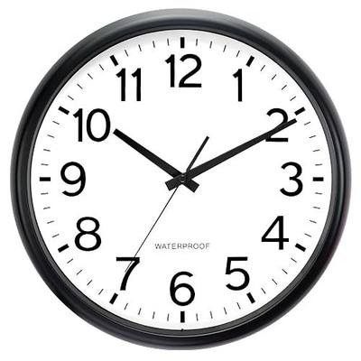 Caysie 16 Inch Sealed Large Outdoor Clock Waterproof, Silent Battery Operated Weatherproof Wall Clocks for Pool Patio Outside Home (Black)
