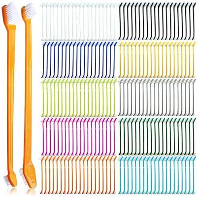 200 Pcs Dog Toothbrush Cat Tooth Brushes Bulk, Double Sided Brushing Kit, Teeth Cleaning Kit Soft Bristles Long Handle, Pet Tooth Brush for Small to Large Dog, Cat, Puppy & Kitten, 10 Colors