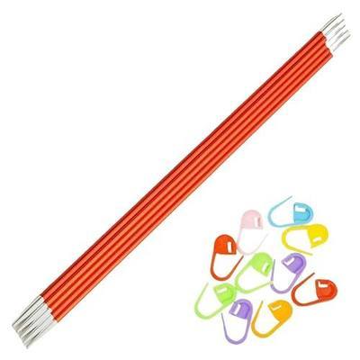 KnitPro Zing 8-Inch US 2 (2.75mm) DPN Double Pointed Knitting Needles | Aluminium, Color-Coded, Perfectly Tapered Sharp Tips, 10 Stitch Markers, Works With All types of Yarns